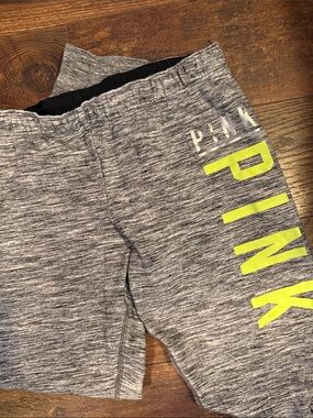 PINK Victoria's Secret Gray Heather Sweatpants with Neon Yellow Logo